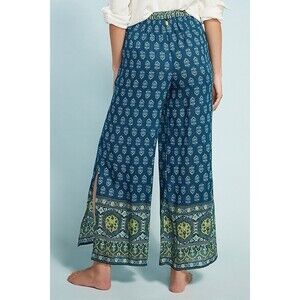 Anthropologie Rubyyaya Crop Wide Leg Pants Size S Blue Split Front & Sides New